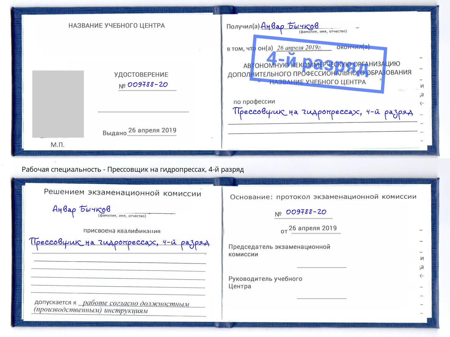 корочка 4-й разряд Прессовщик на гидропрессах Коломна