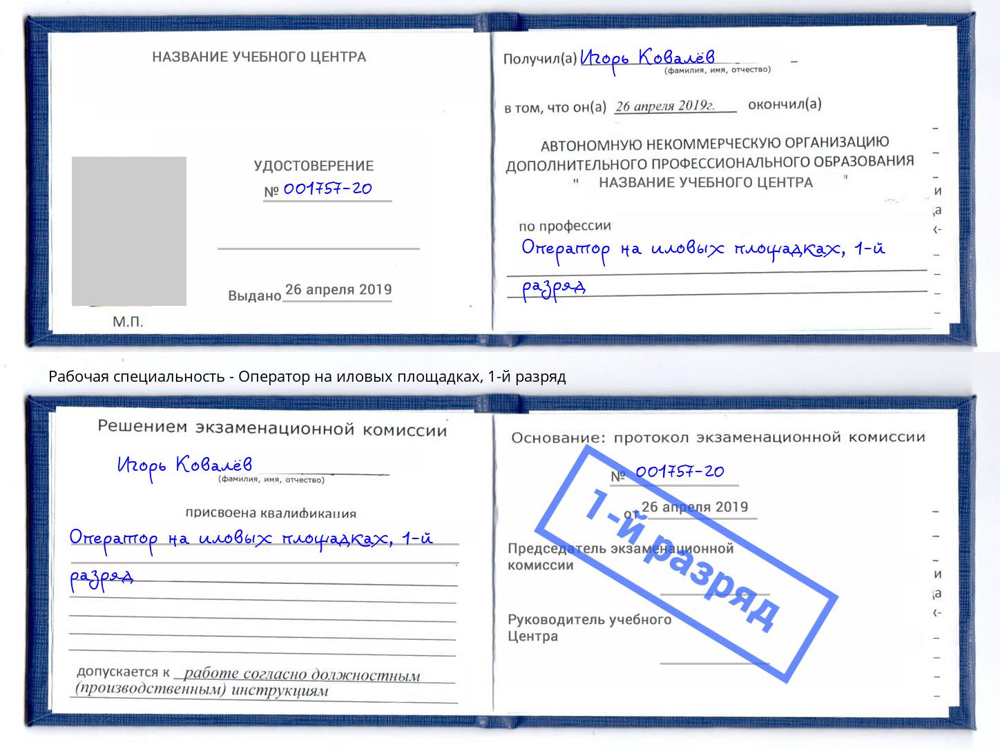 корочка 1-й разряд Оператор на иловых площадках Коломна