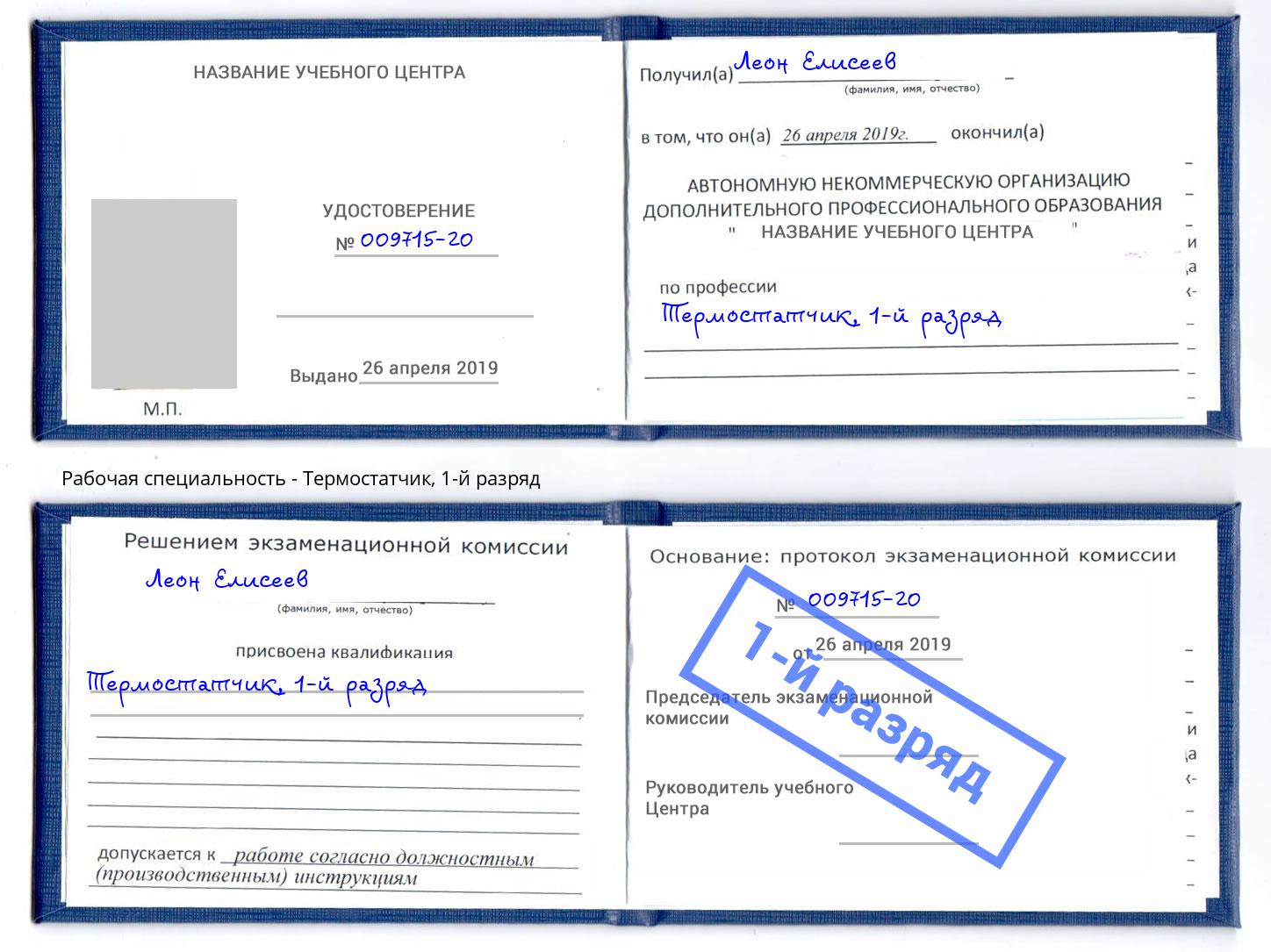 корочка 1-й разряд Термостатчик Коломна